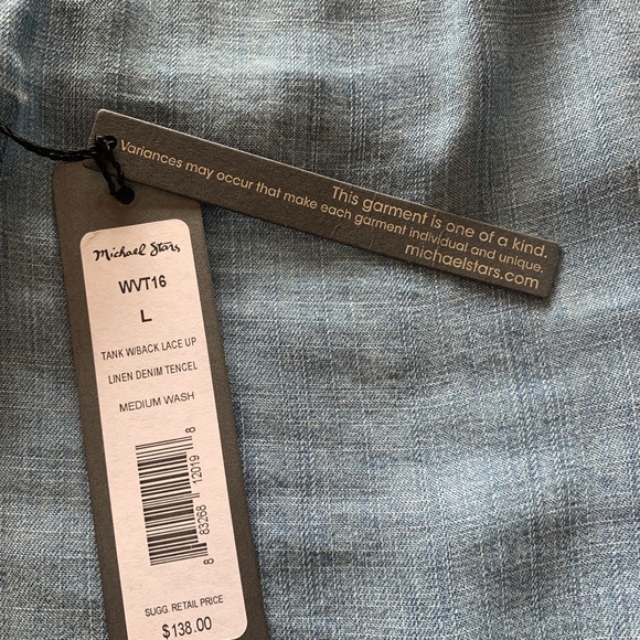 Michael Stars Denim Lace-up Back Tank - Picture 7 of 8